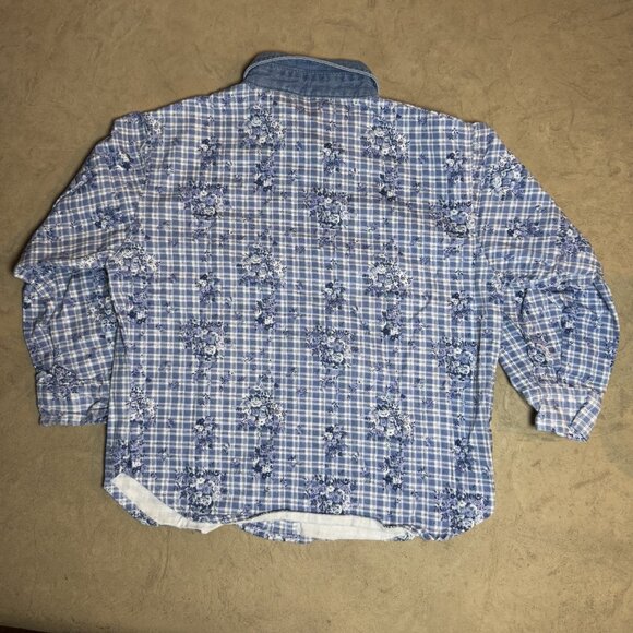 Vintage Gitano Girls Shirt Size 6 Plaid Floral Denim Collar Embroidered 90s - Picture 3 of 5